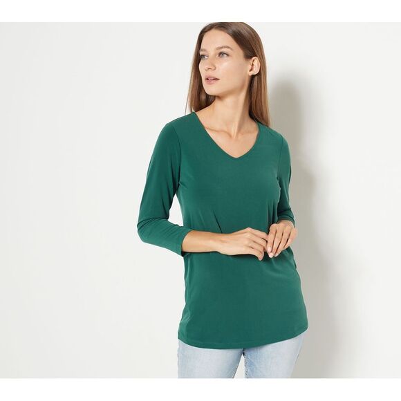 Susan Graver Women's Top Sz XL Regular Modern Essentials Liquid Green A456412 - Picture 1 of 4